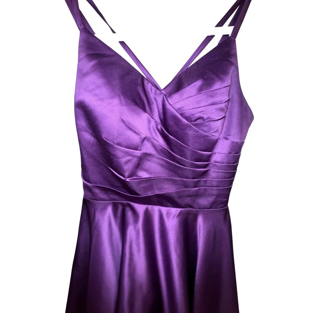 Purple Satin A-Line Dress Criss-Cross Back Date Night Prom Wedding Sz 5/7 - Picture 4 of 6